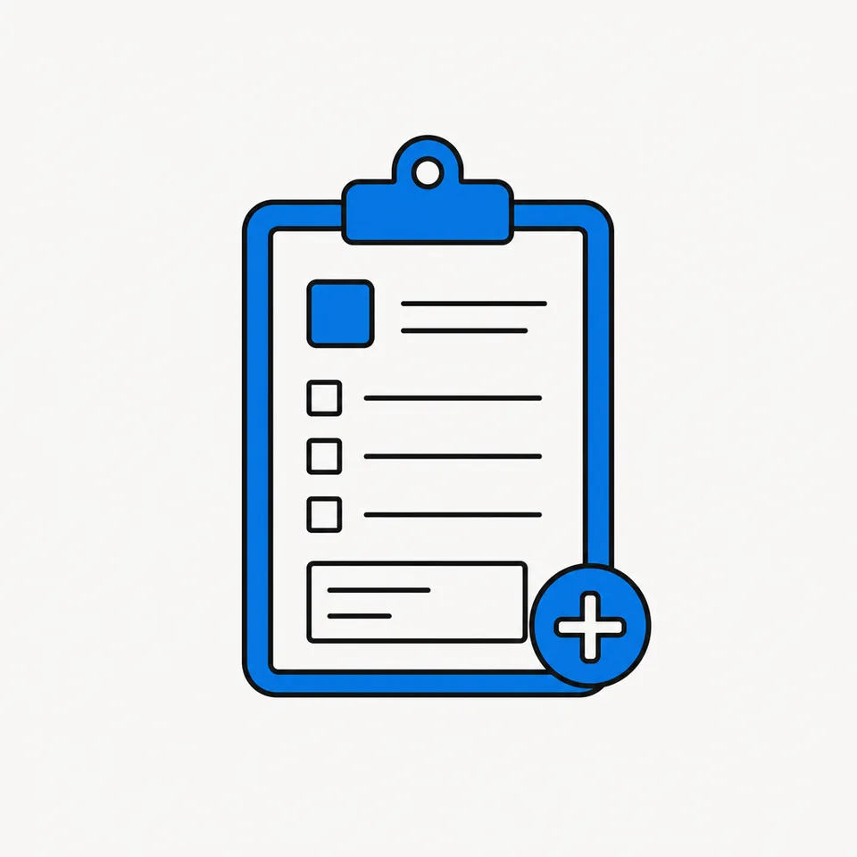 A line drawing of a clipboard checklist