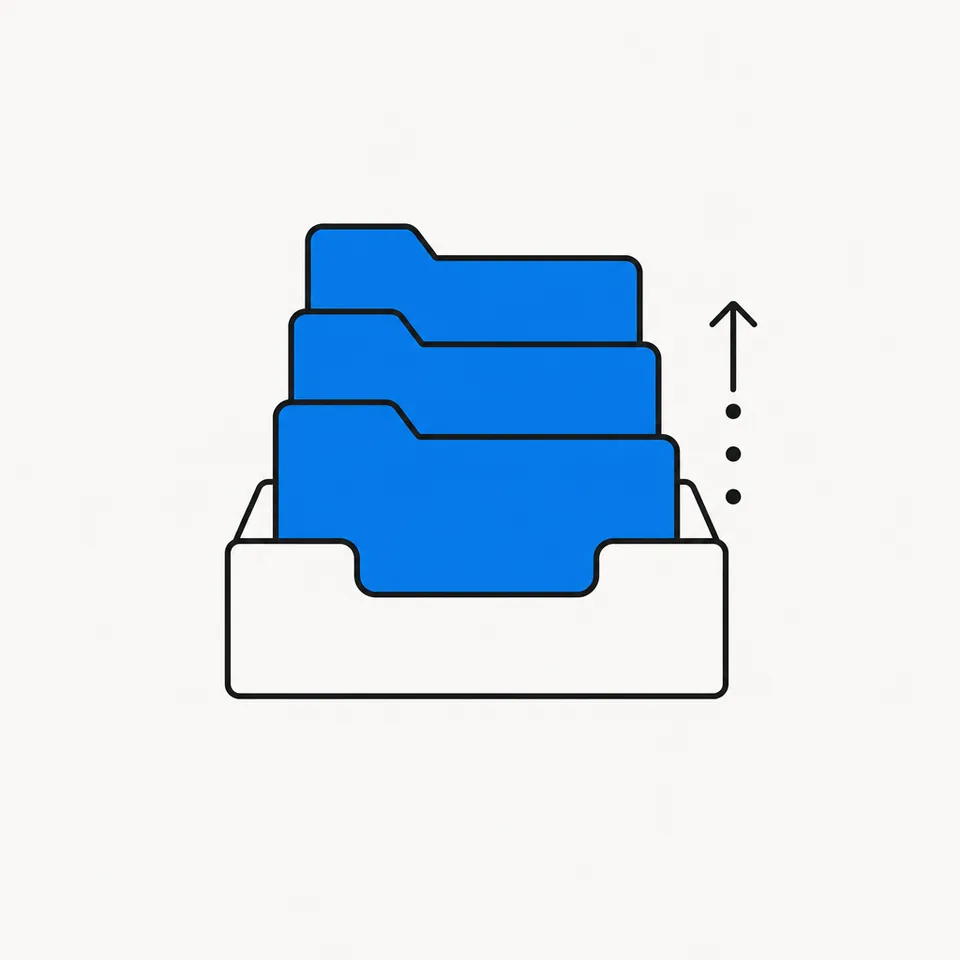 A line drawing of a stacked file tray