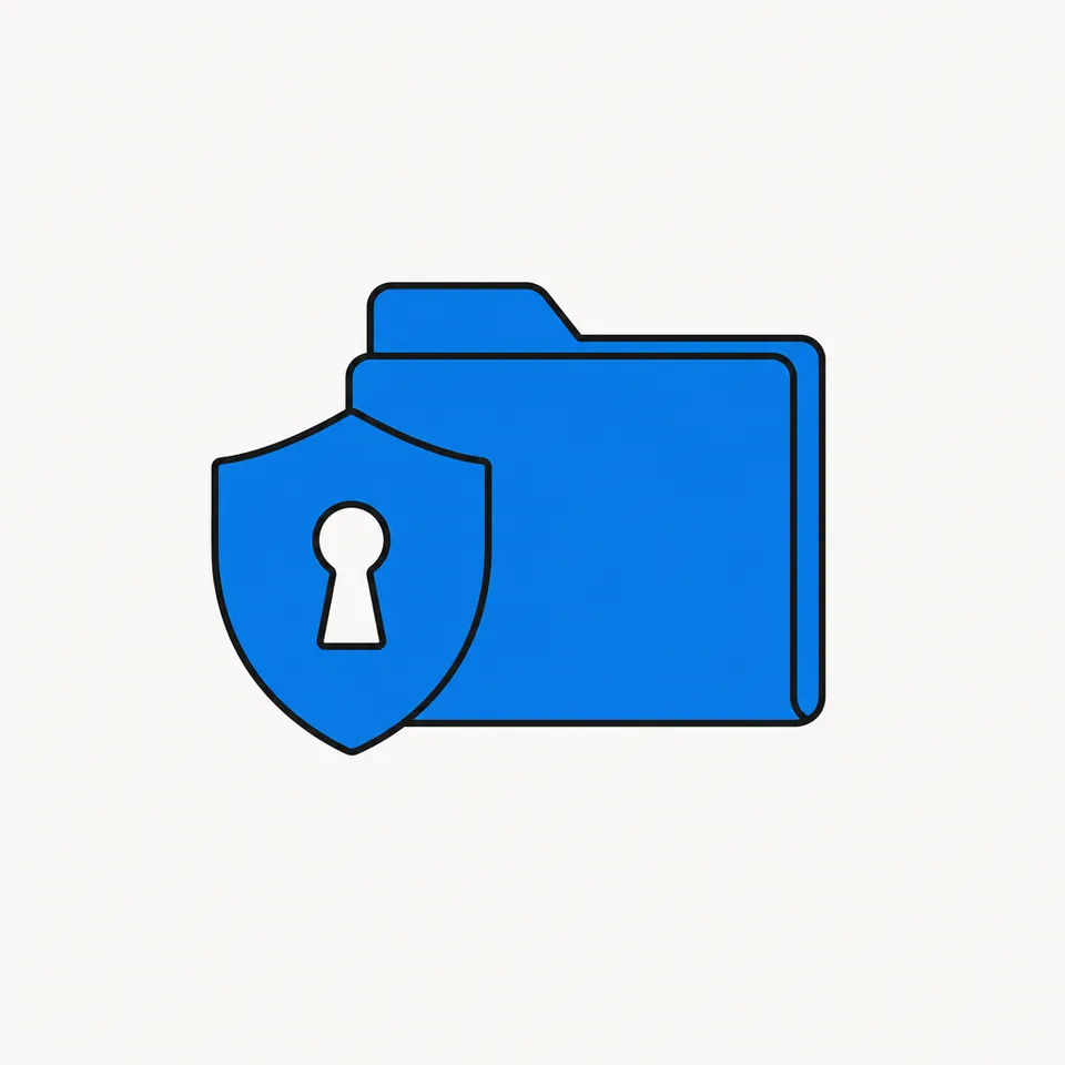 A line drawing of a folder with a shield and keyhole