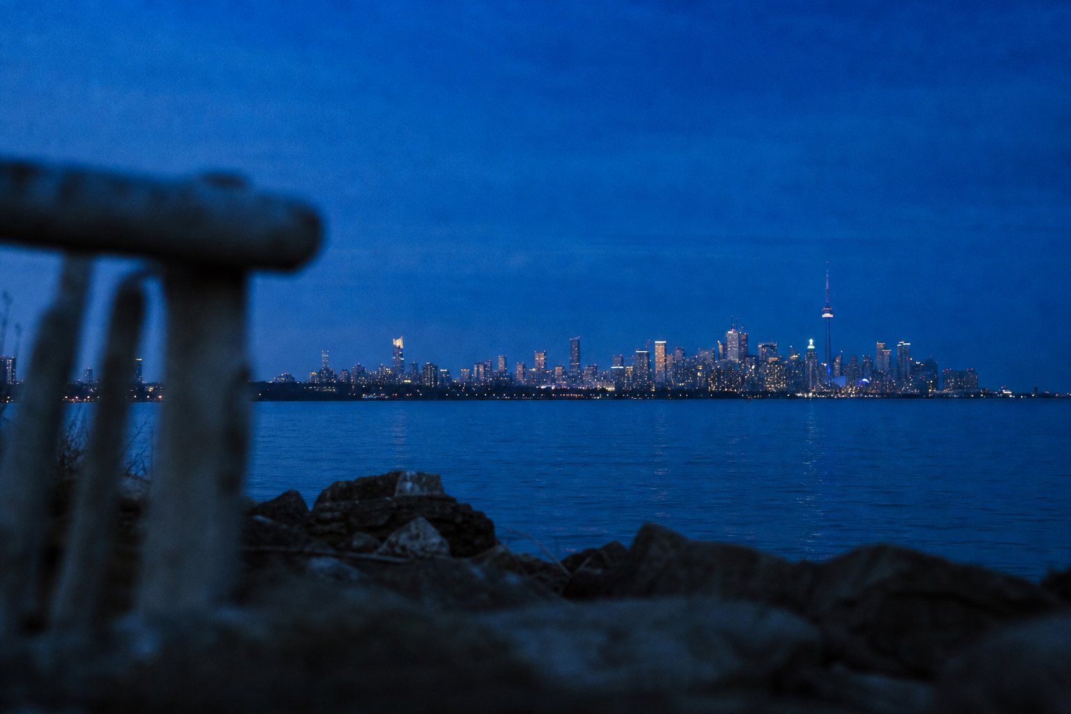 City skyline at dusk