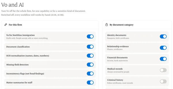 Vo and AI settings for each capability