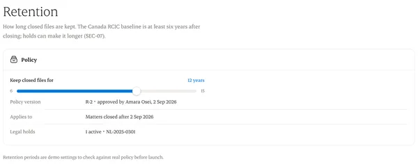 Retention settings: records are kept 12 years by default