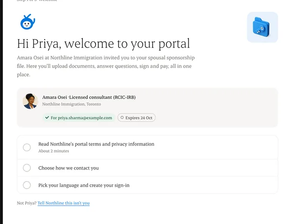 What the client sees when they accept the portal invitation