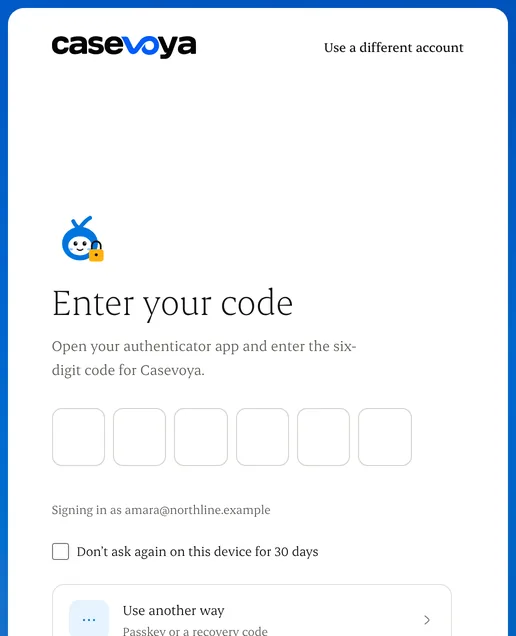 Entering a six-digit code from an authenticator app